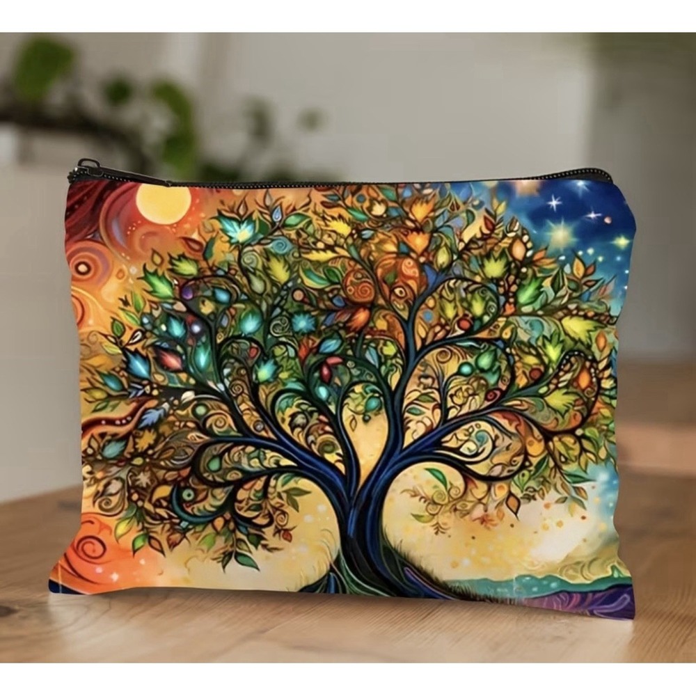 New Vibrant Tree of Life Makeup Bag / Pencil Pouch - Canvas Zip Closure